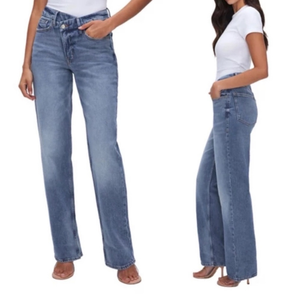 ▪️GOOD AMERICAN Good 90's Crossover Relaxed Fit Straight Jeans Denim 8/29